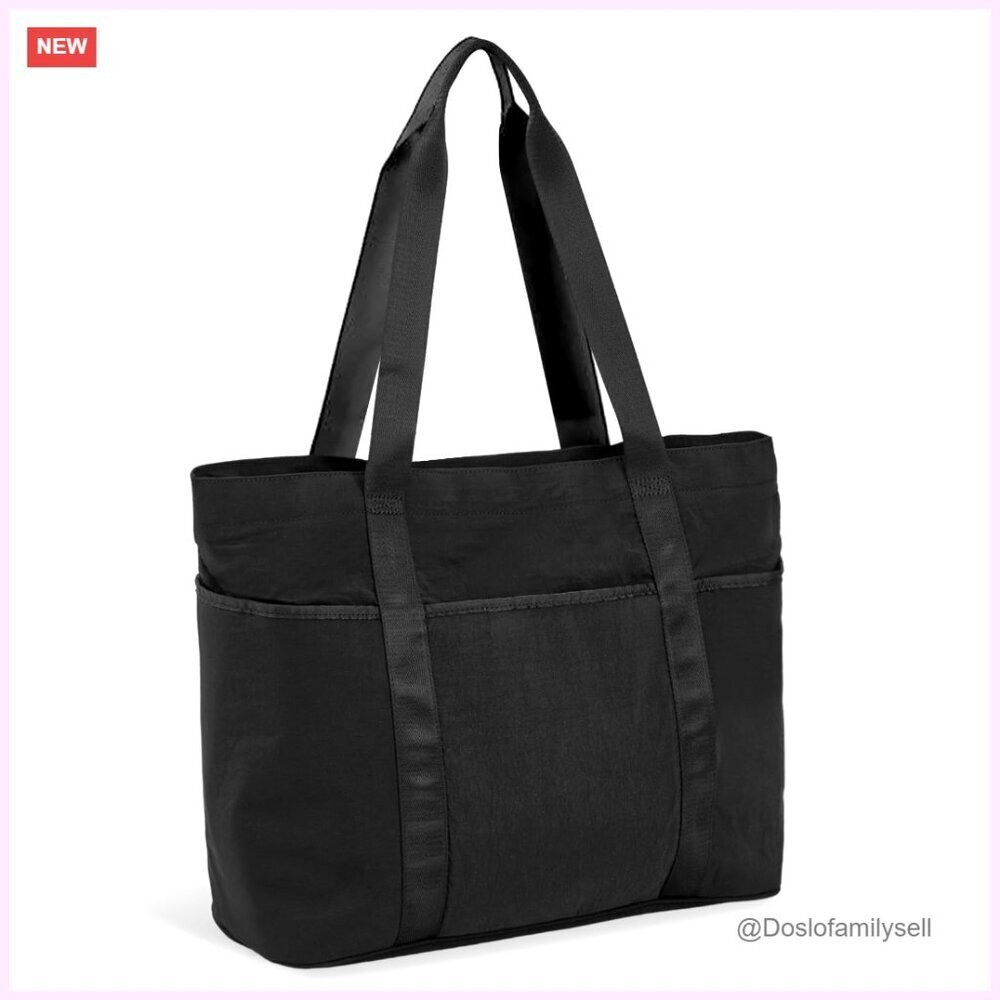 Large Zipper Tote Bag with Luggage Strap, Convertible Work Travel Shoulder Bag